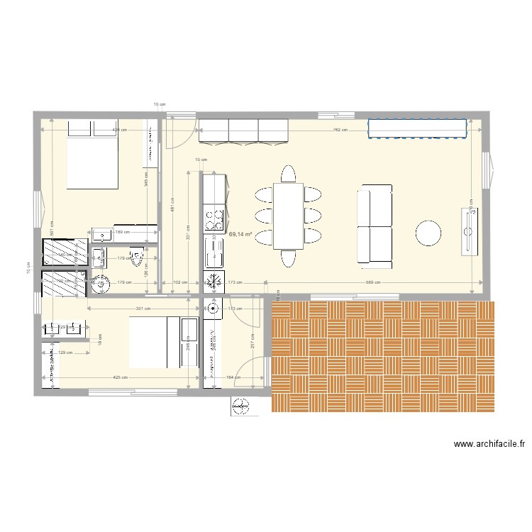 Projet container 5 Bis. Plan de 1 pièce et 69 m2