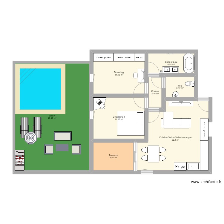 Logement social N°7. Plan de 8 pièces et 103 m2