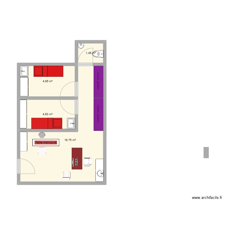 institut eva beauté. Plan de 4 pièces et 28 m2