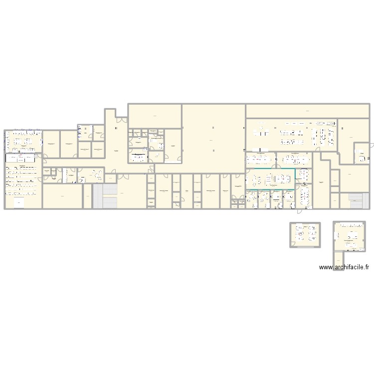 Implantation mobilier de bureau - Elec. Plan de 70 pièces et 1994 m2