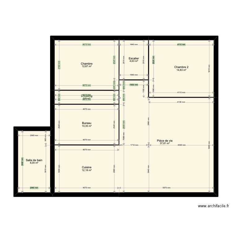 Plan maison avec cotation. Plan de 0 pièce et 0 m2