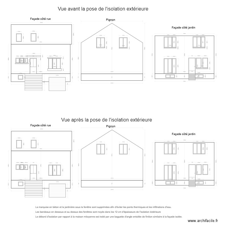 façades. Plan de 0 pièce et 0 m2