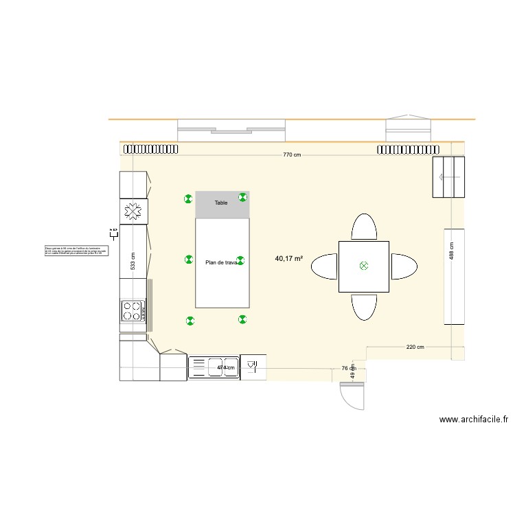 cuisine. Plan de 1 pièce et 40 m2