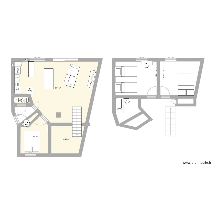 essai maison. Plan de 4 pièces et 45 m2