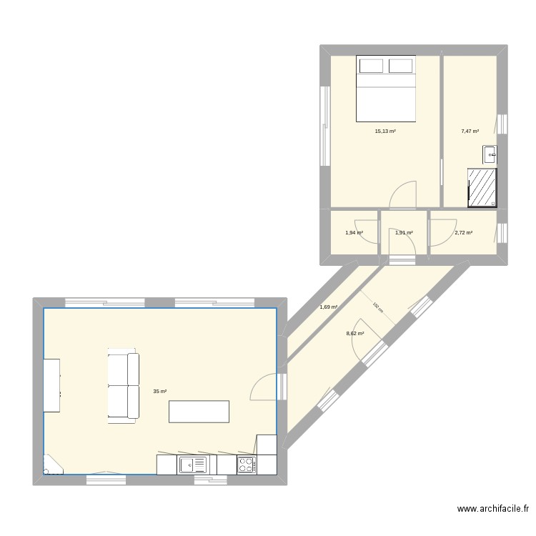 futur. Plan de 8 pièces et 74 m2