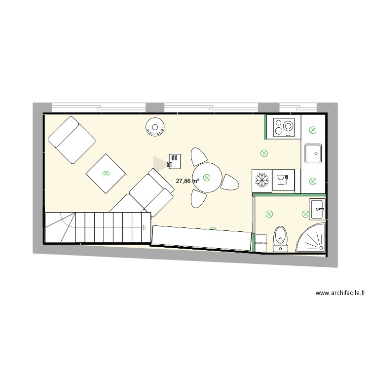 Gazoplan. Plan de 1 pièce et 28 m2