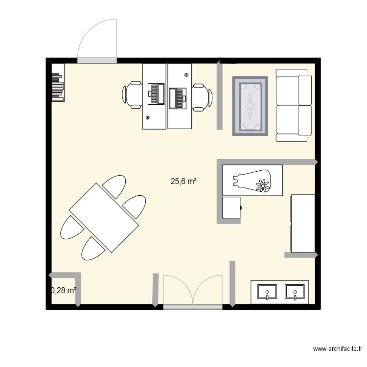 showroom. Plan de 2 pièces et 26 m2