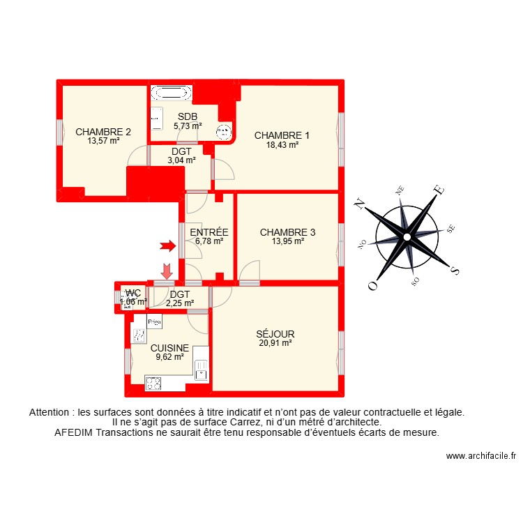 BI24887 - 4ème étage. Plan de 17 pièces et 103 m2