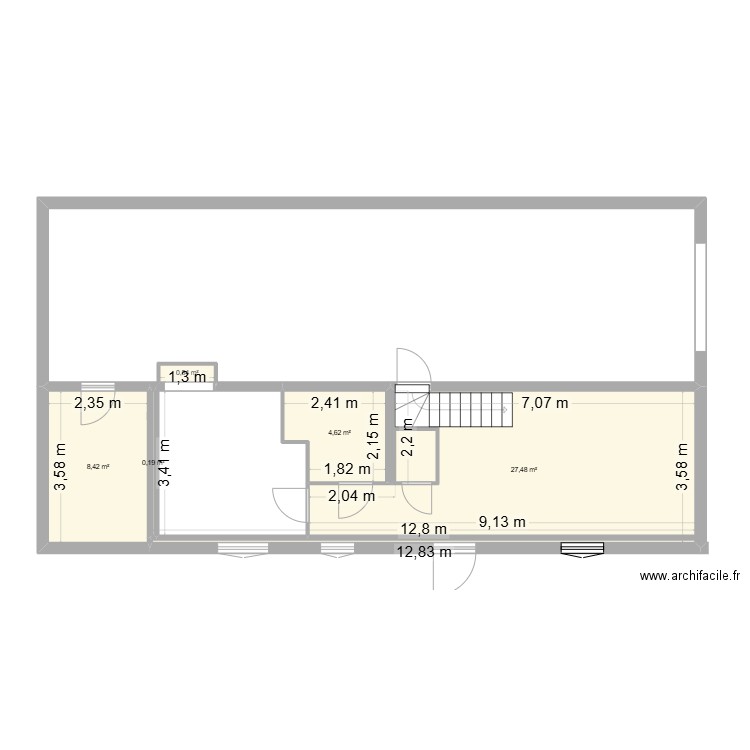 plan T2. Plan de 5 pièces et 41 m2