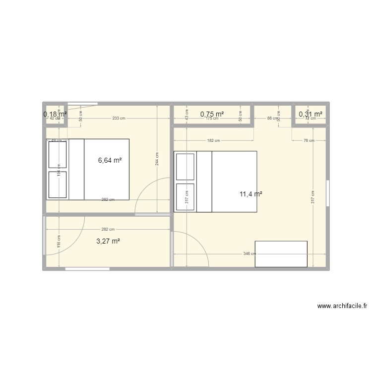 aménagement chambres 2. Plan de 6 pièces et 23 m2