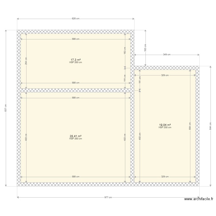 BERCHERES T4. Plan de 3 pièces et 66 m2