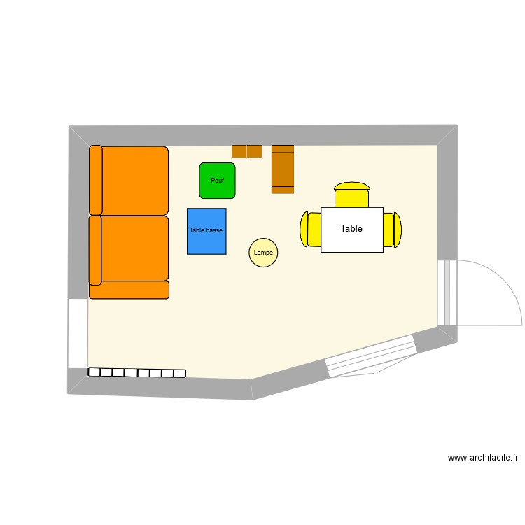 Salon. Plan de 1 pièce et 13 m2