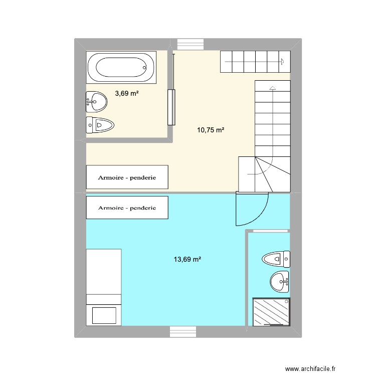 chambre 4/5. Plan de 3 pièces et 28 m2