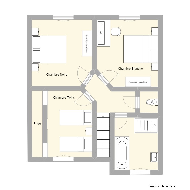 Etage. Plan de 7 pièces et 54 m2