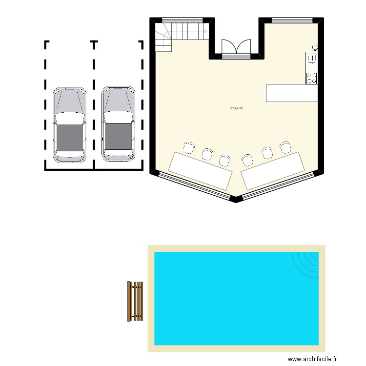 343434. Plan de 1 pièce et 57 m2