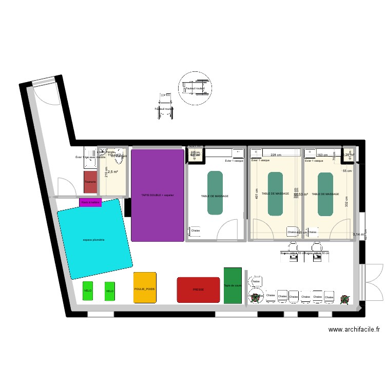 CABINET isolé V2. Plan de 6 pièces et 21 m2