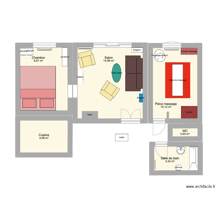 Appart Quai Nicolas Rolin. Plan de 6 pièces et 44 m2