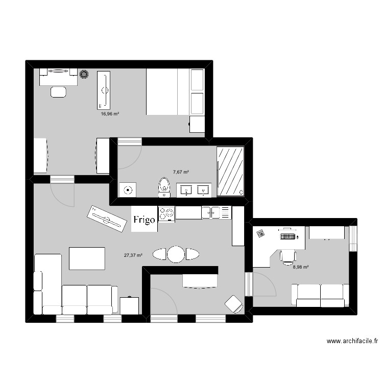 Chambre . Plan de 4 pièces et 61 m2