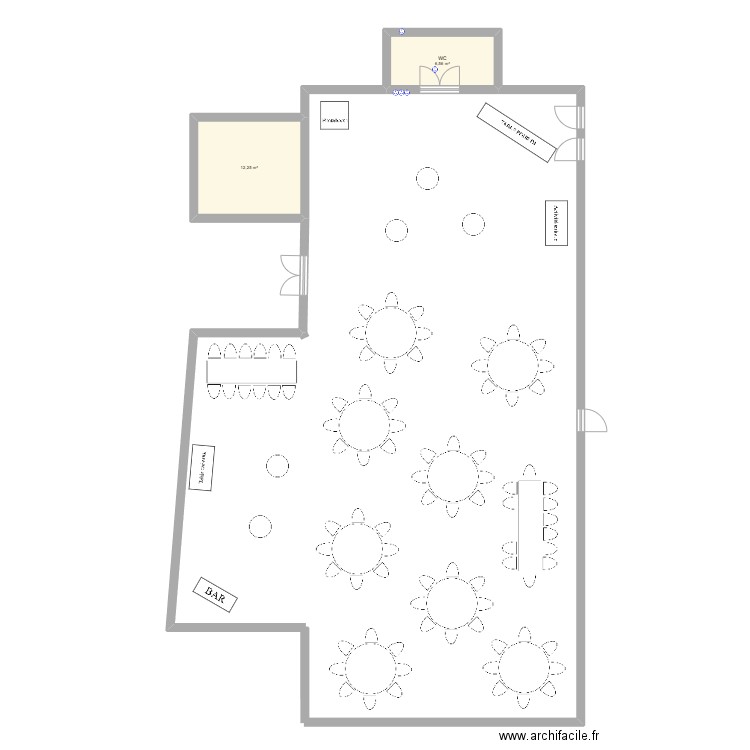 Plan salle mariage. Plan de 2 pièces et 19 m2