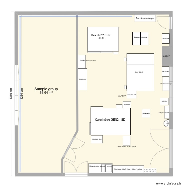 Labo F5 arrivée Calo GEN 5. Plan de 3 pièces et 150 m2