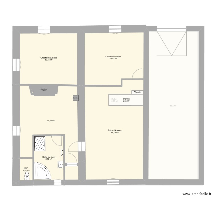 etage projet . Plan de 22 pièces et 273 m2