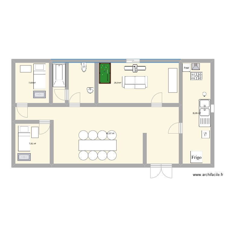 Troy's Crib. Plan de 5 pièces et 100 m2