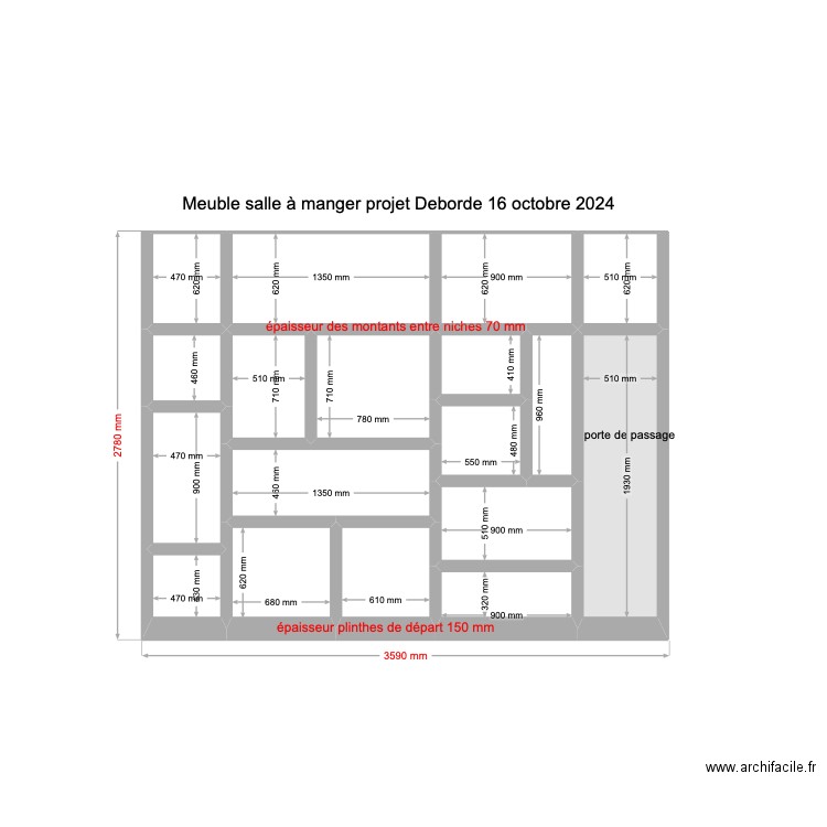 plan étagère déborde . Plan de 18 pièces et 8 m2