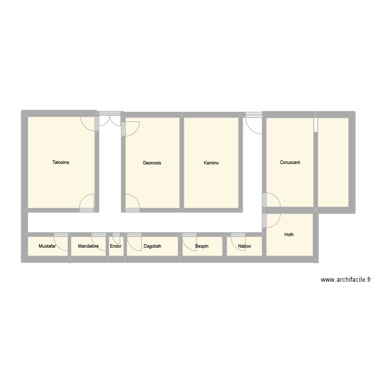 Nom des salles . Plan de 12 pièces et 51 m2