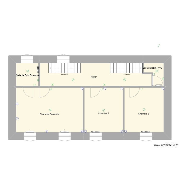 1er étage cluzeau. Plan de 6 pièces et 65 m2