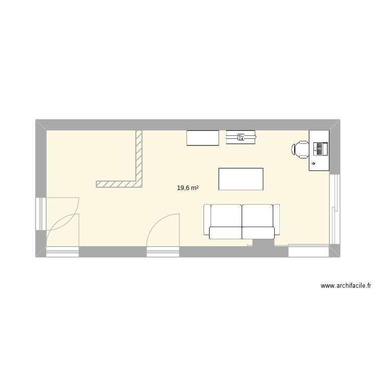 appart. Plan de 1 pièce et 20 m2