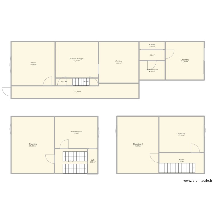 MaisonACote. Plan de 17 pièces et 161 m2