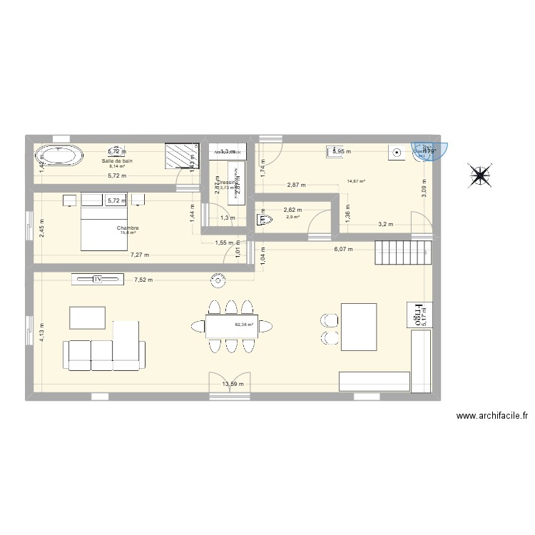 grange. Plan de 6 pièces et 108 m2