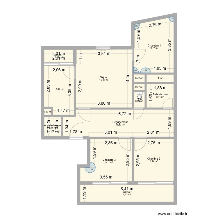 maison casanova. Plan de 15 pièces et 80 m2