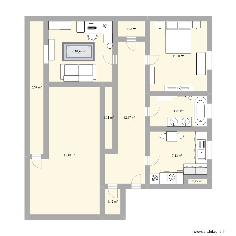 Appartement. Plan de 11 pièces et 78 m2