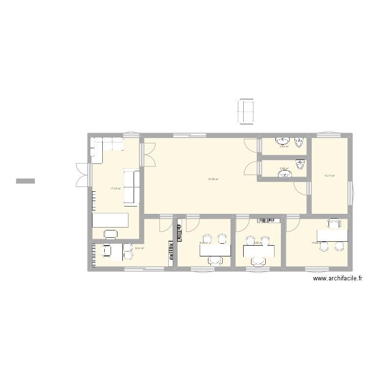 les bureau. Plan de 9 pièces et 108 m2