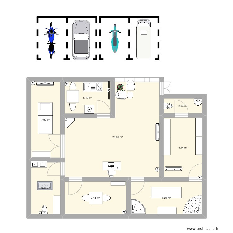 INSTITUT. Plan de 8 pièces et 70 m2