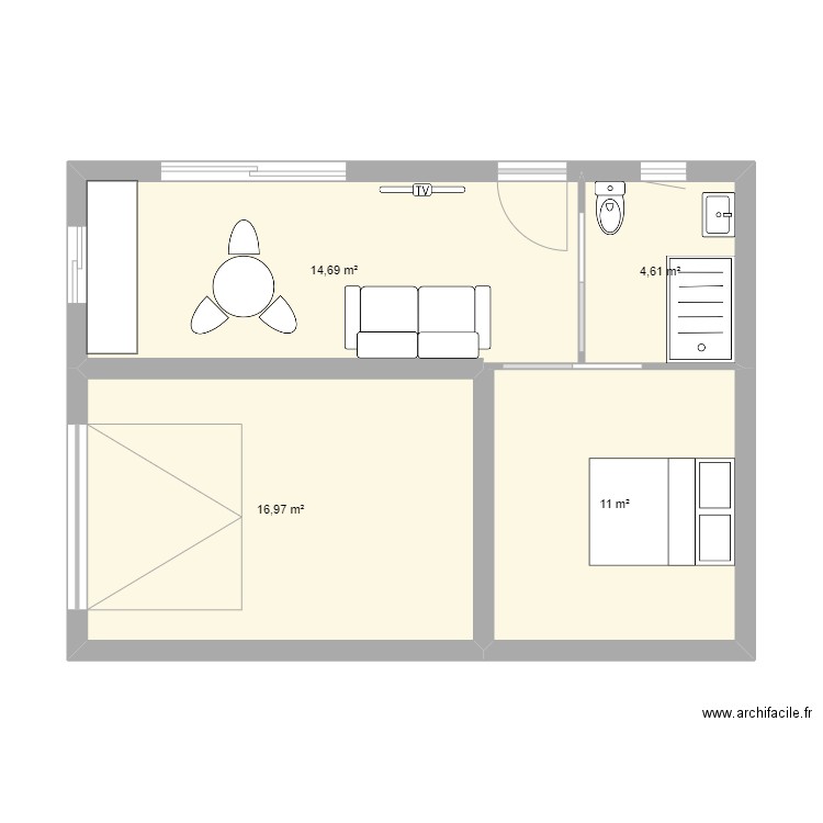 projet chasseneuil. Plan de 4 pièces et 47 m2