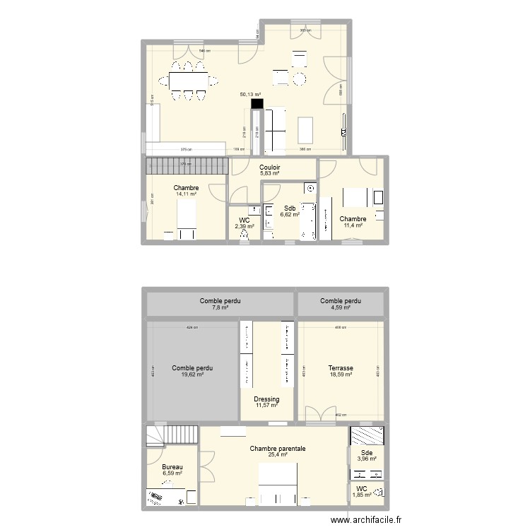 V-4. Plan de 17 pièces et 193 m2