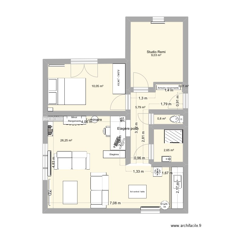 Appartement. Plan de 7 pièces et 55 m2