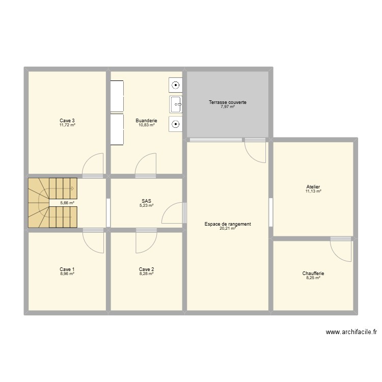 Embourg sous-sol avec meubles. Plan de 10 pièces et 98 m2