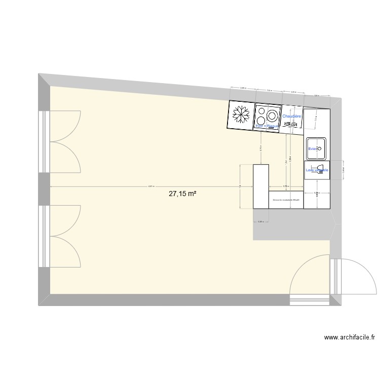 Cuisine. Plan de 1 pièce et 27 m2