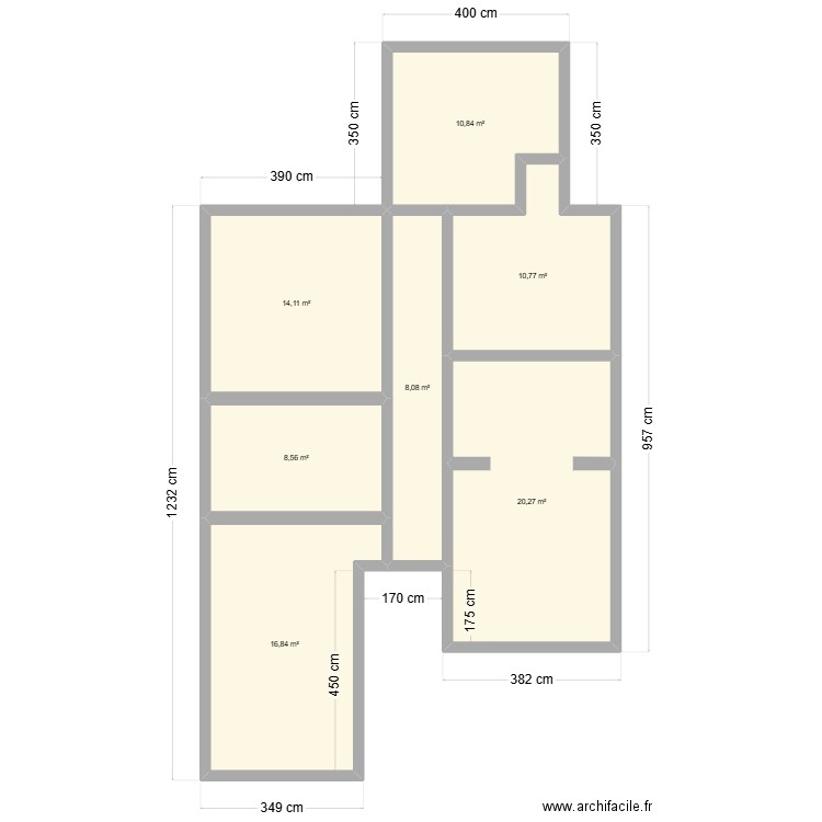 Etage2 actuel. Plan de 7 pièces et 89 m2