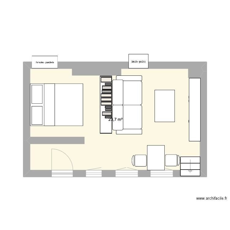 apart. Plan de 1 pièce et 24 m2