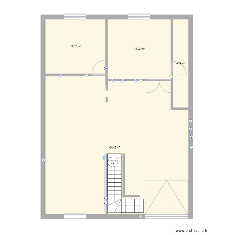 sous sol. Plan de 4 pièces et 94 m2