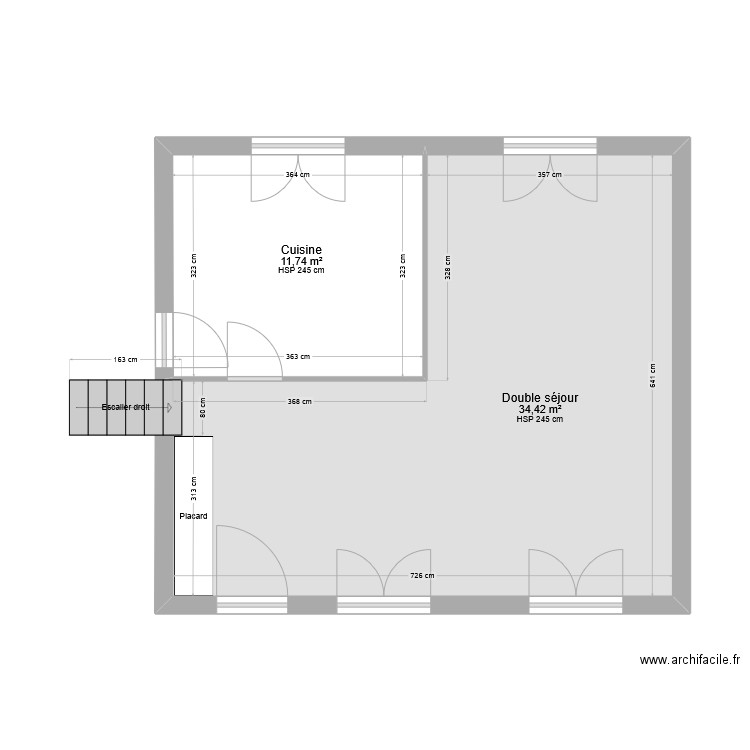 projet cuisine. Plan de 2 pièces et 46 m2