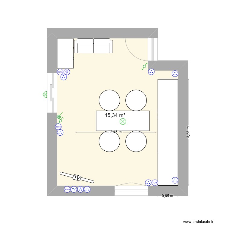 salon louis. Plan de 1 pièce et 15 m2