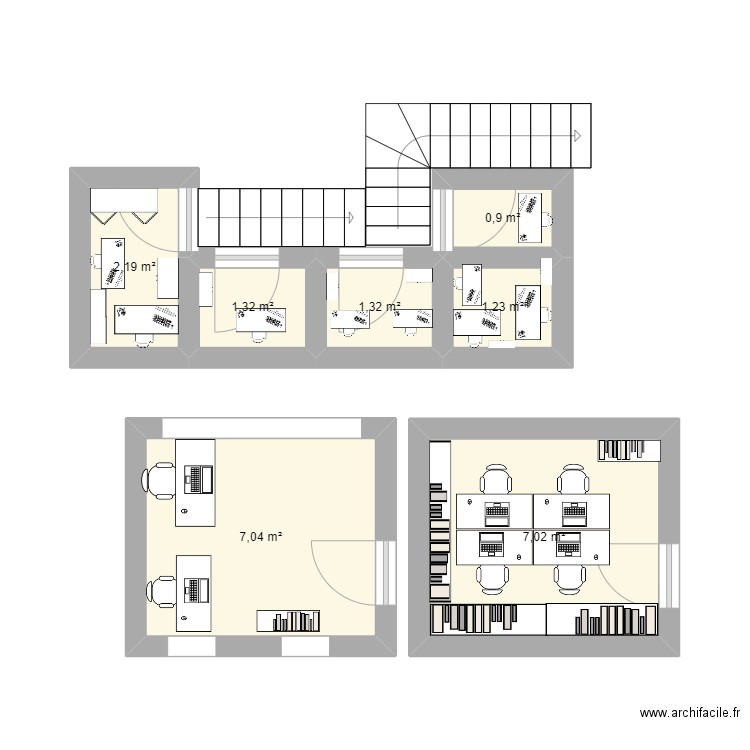 bureaux. Plan de 7 pièces et 21 m2