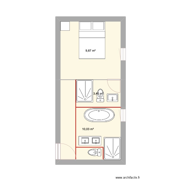 CasaAqui R+1. Plan de 3 pièces et 23 m2