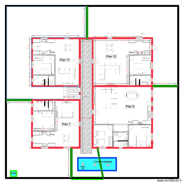 Définitif - Plan 1 - Implantation générale Rdch. Plan de 22 pièces et 738 m2