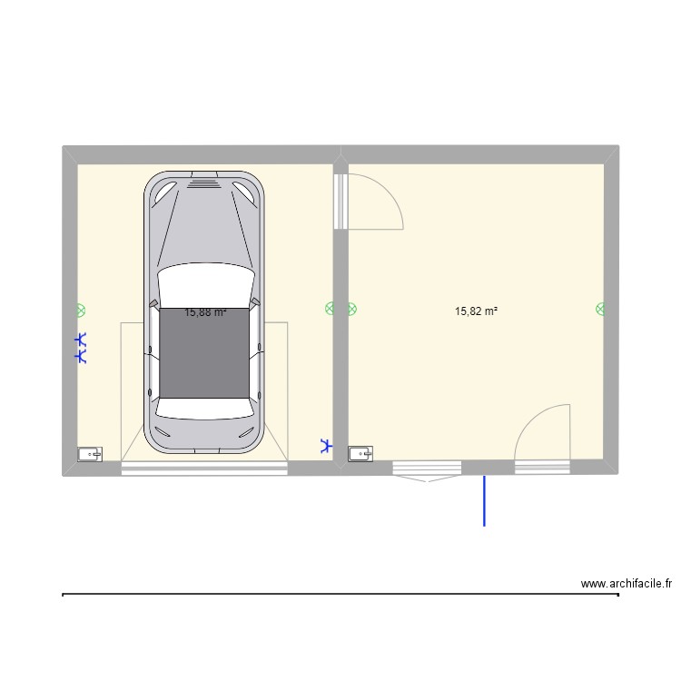 garage. Plan de 2 pièces et 32 m2